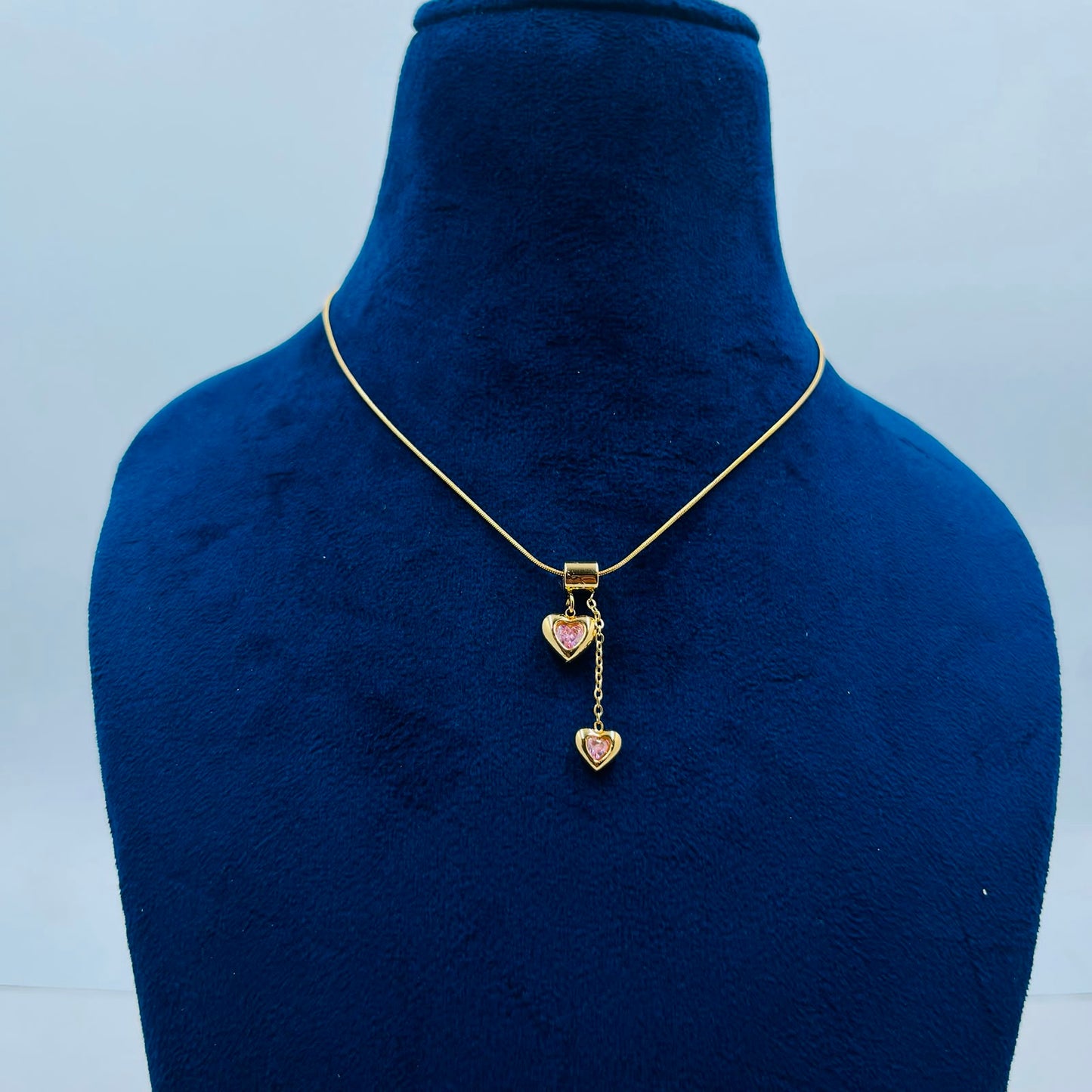 Anti-Tarnish Gold Snake Chain Pink Heart Necklace | 1-Year Warranty