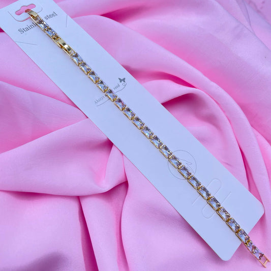 Anti-Tarnish Gold Baguette Tennis Bracelet | 1-Year Warranty