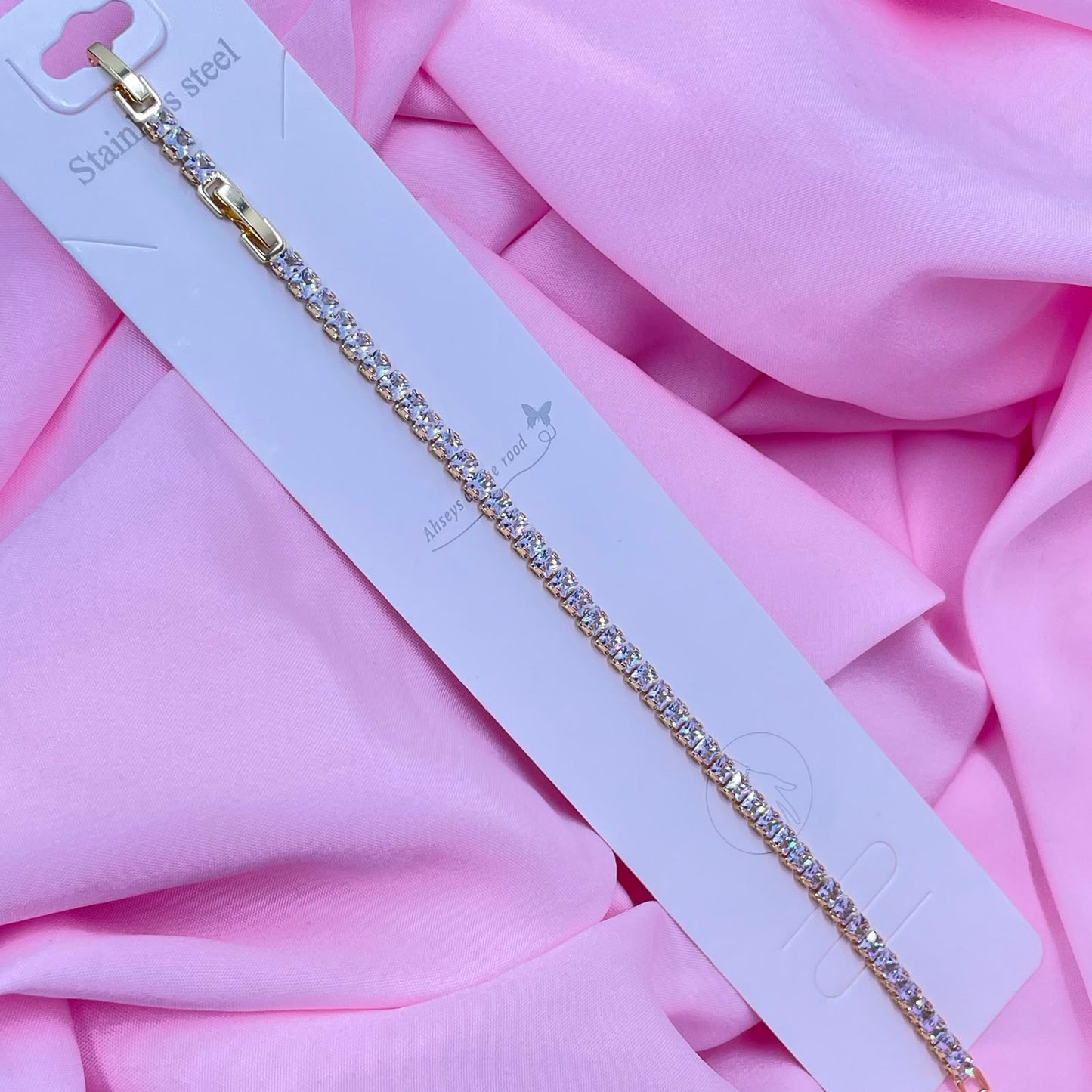 The Celine Silver Baguette Crystal Tennis Bracelet (Anti-Tarnish)